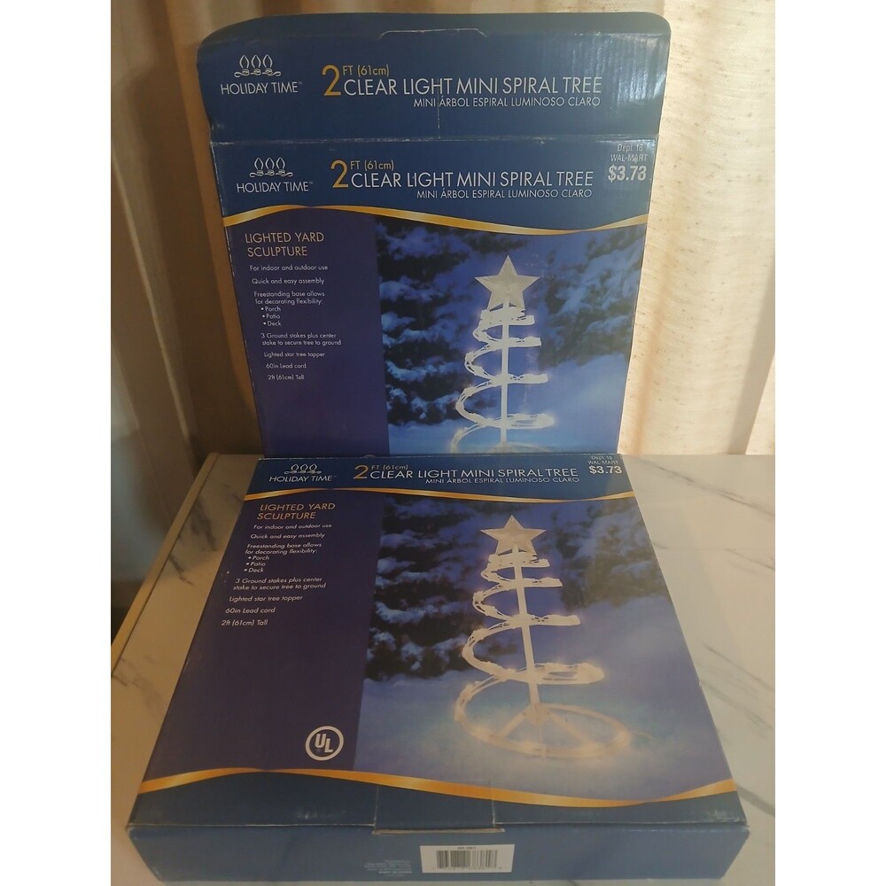 Lighted Spiral Trees (2) 2ft Indoor/Outdoor Holiday Time Clear Lights